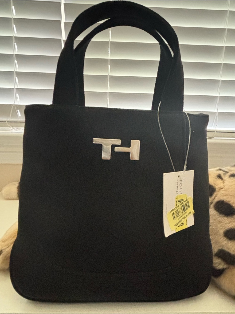Tommy Hilfiger Black Tote with Silver TH Emblem